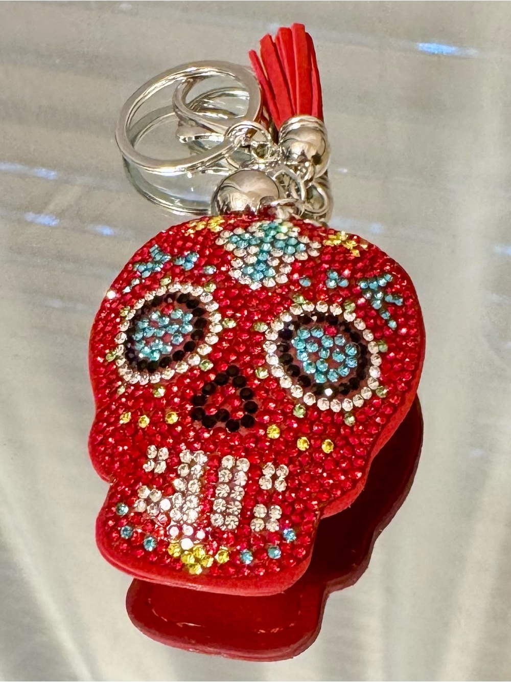 New Red Crystal Sugar Skull Keychain